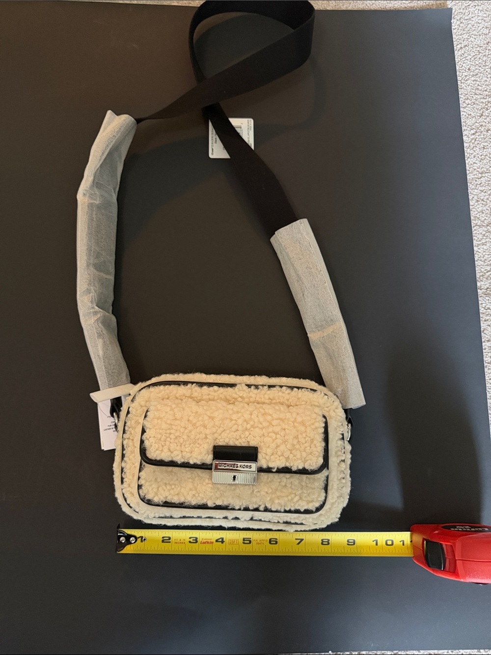 Michael Kors Cream Sherpa Crossbody with Black Trim